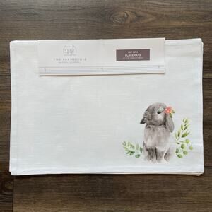 Rachel Ashwell Bunny Rabbit Cotton Placemats 13x19 Easter Spring Decor Set of 4